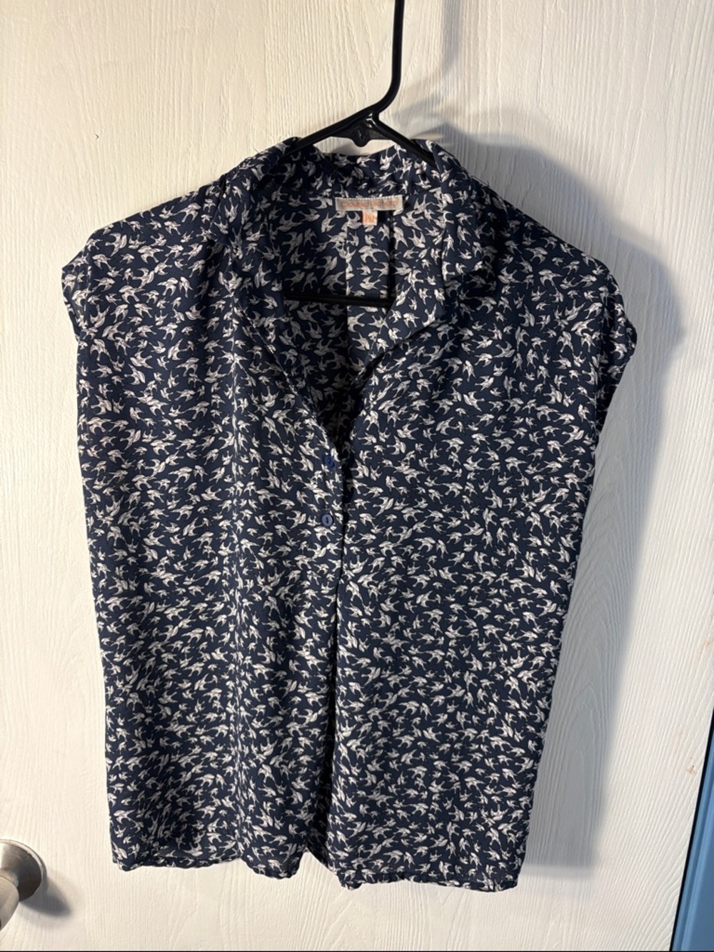 Claudia Richard Navy and White Printed Sleeveless Blouse